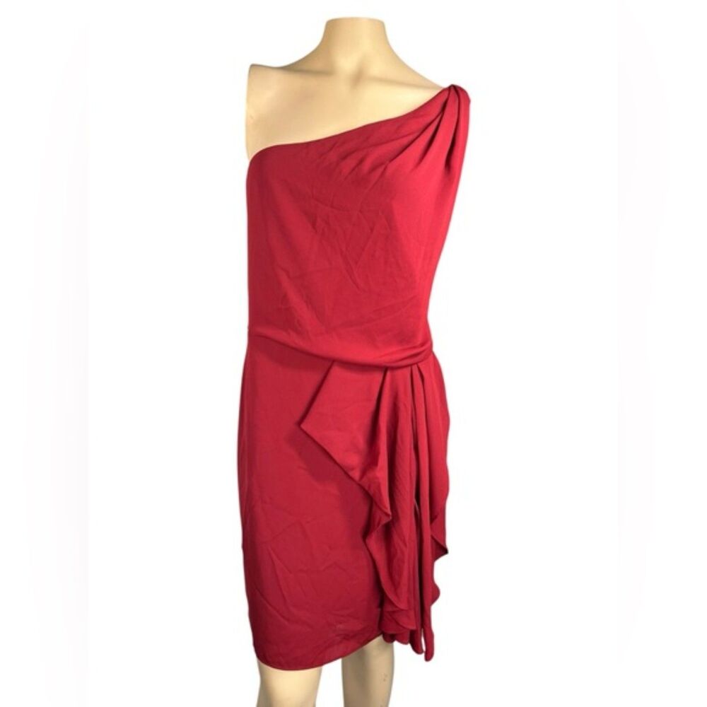 Halston Red One Shoulder Cocktail Dress – Size 14 MAROON